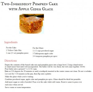 Two Ingredient Pumpkin Cake with Apple Cider Glaze
