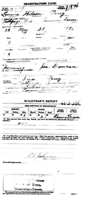 Lonnie Perry WWI draft registration